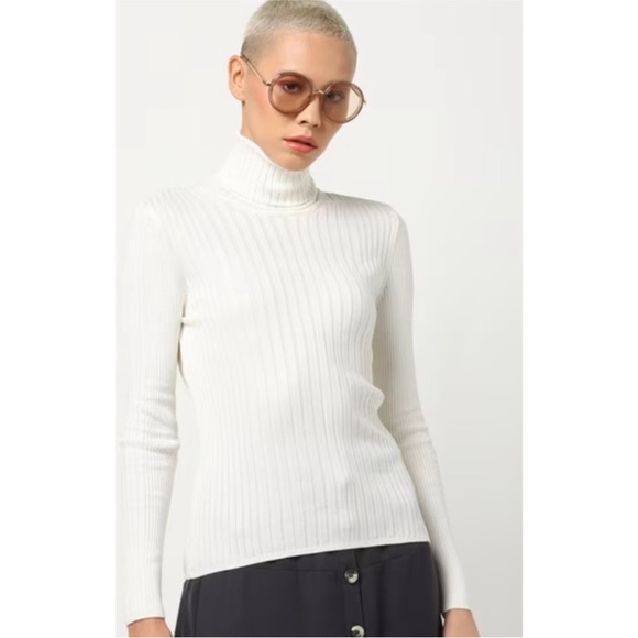 Veronica Beard Nellie pullover ribbed turtleneck in off-white NEW - Picture 1 of 5
